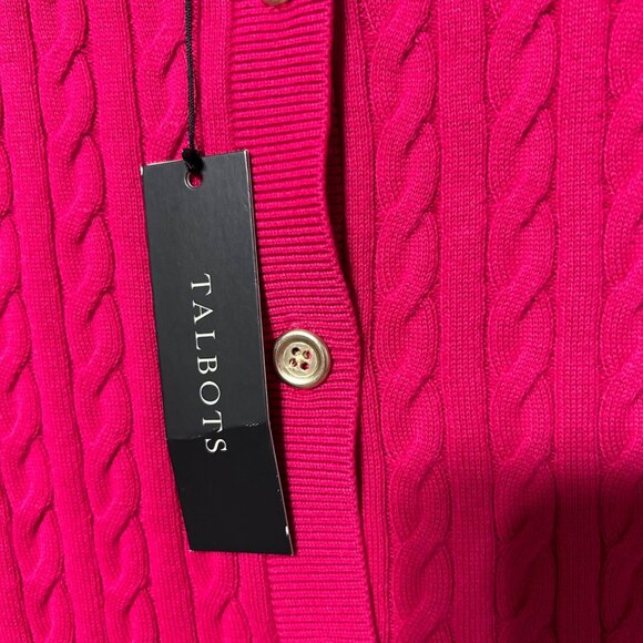 NWT Talbots Womens M Cable Knit Casual Cardigan Sweater Pink Button Front - Picture 5 of 10
